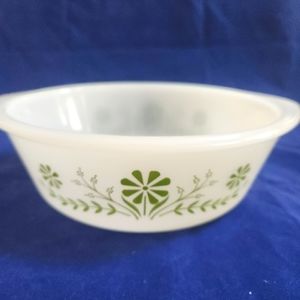 Vintage Glasbake Green Daisy Flower Milk Glass Casserole Dish